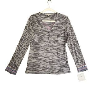 NWT Athleta Women's Large Gray Long Sleeve Aztec Print Lightweight Henley M